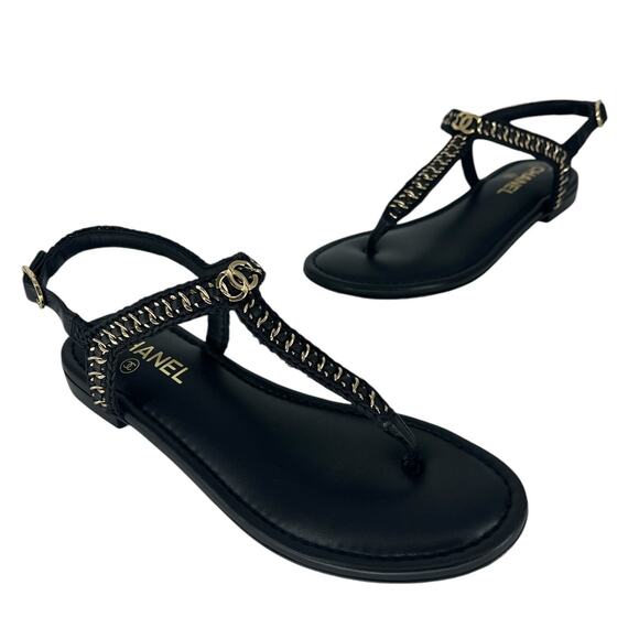 Chanel 2022 CC Logo Scooby Chain Thong Sandals - Picture 5 of 16